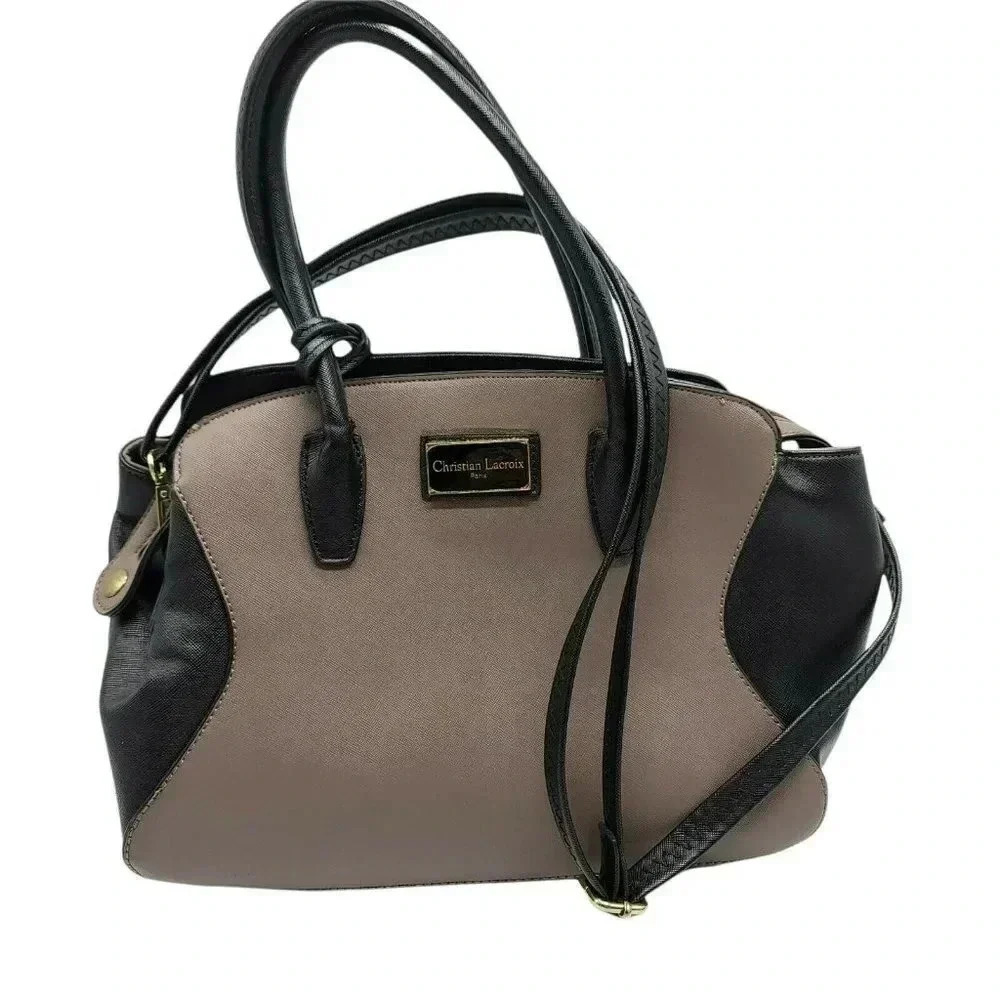 Christian Lacroix Taupe Black Dual Tone Purse Gently Used Adjustable Strap